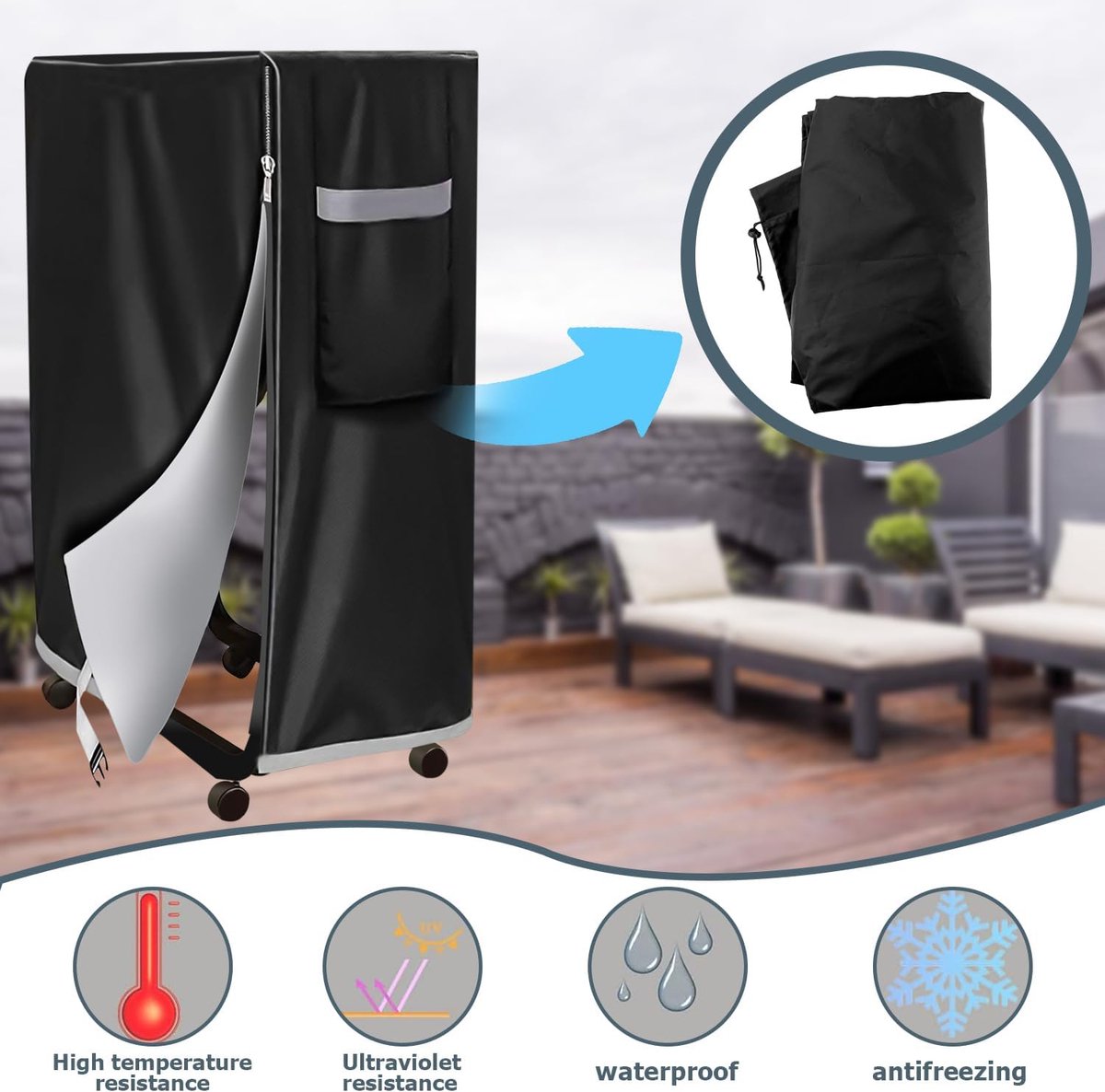 Zwart waterdicht stofdicht klapdekbed: opbergtas voor logeerbedden, multifunctionele bescherming tegen bed, multifunctionele afdekking (114 x 99 x 38 cm)