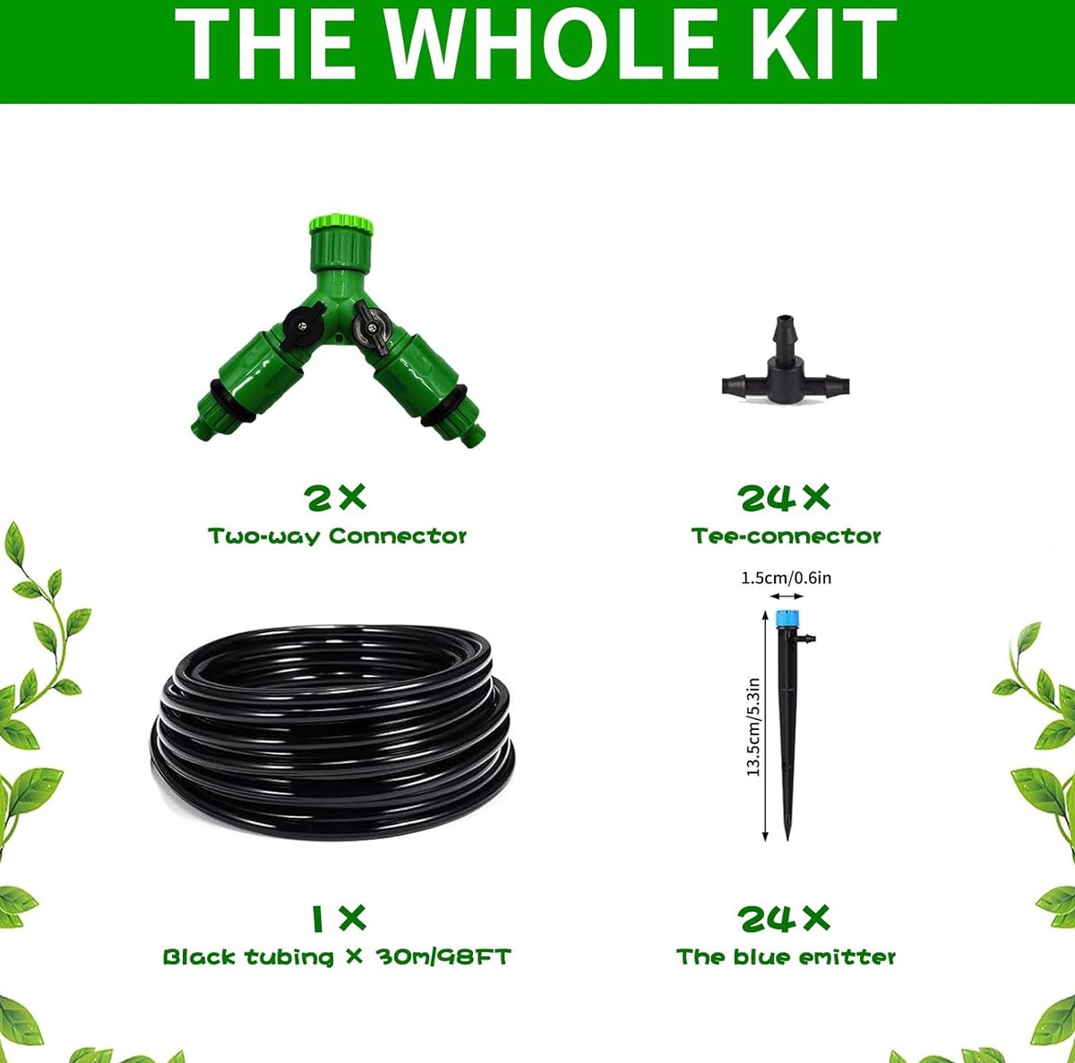 Irrigatiesysteem voor in de tuin, automatisch bewateringssysteem, 30 m, irrigatieset, micro-irrigatieset, doe-het-zelf tuinirrigatie voor planten, tuin, broeikas, bloemen, voor landschap