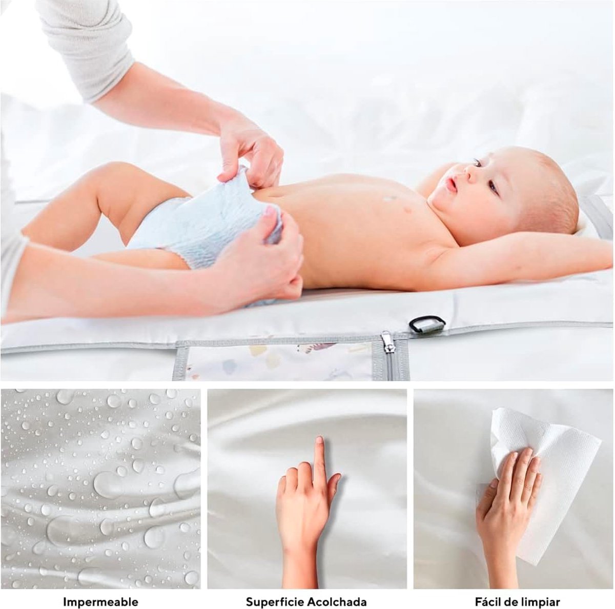 Aankleedmat voor onderweg voor baby's, XL-multifunctionele compacte luiertas met geïntegreerd aankleedkussen, vak voor vochtige doekjes en luierrugzak. Functioneel ideaal als eerste babyuitrusting