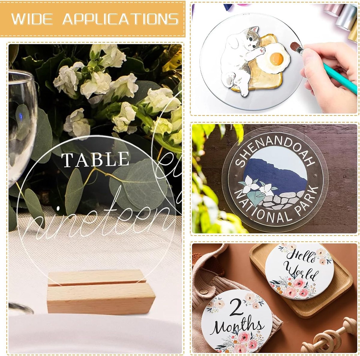 4 stuks taartplateaus rond acryl, diameter 16 cm x 3 mm, transparant met acryl taartschraper, niet-klevend taartbord voor het gladmaken en arrangeren van taarten, doe-het-zelf