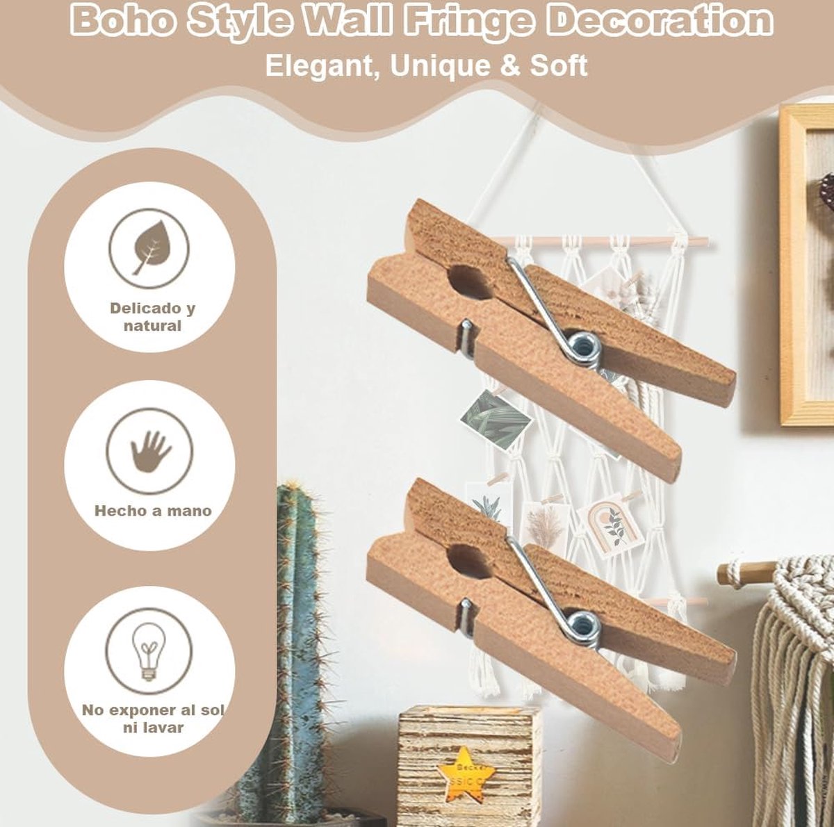 Fotolijst collages, macramé, wandbehang, hangende fotowand, boho, decoratie, fotolijst, organizer met 10 houten klemmen voor wooncultuur, slaapkamer, bruiloftsfeest