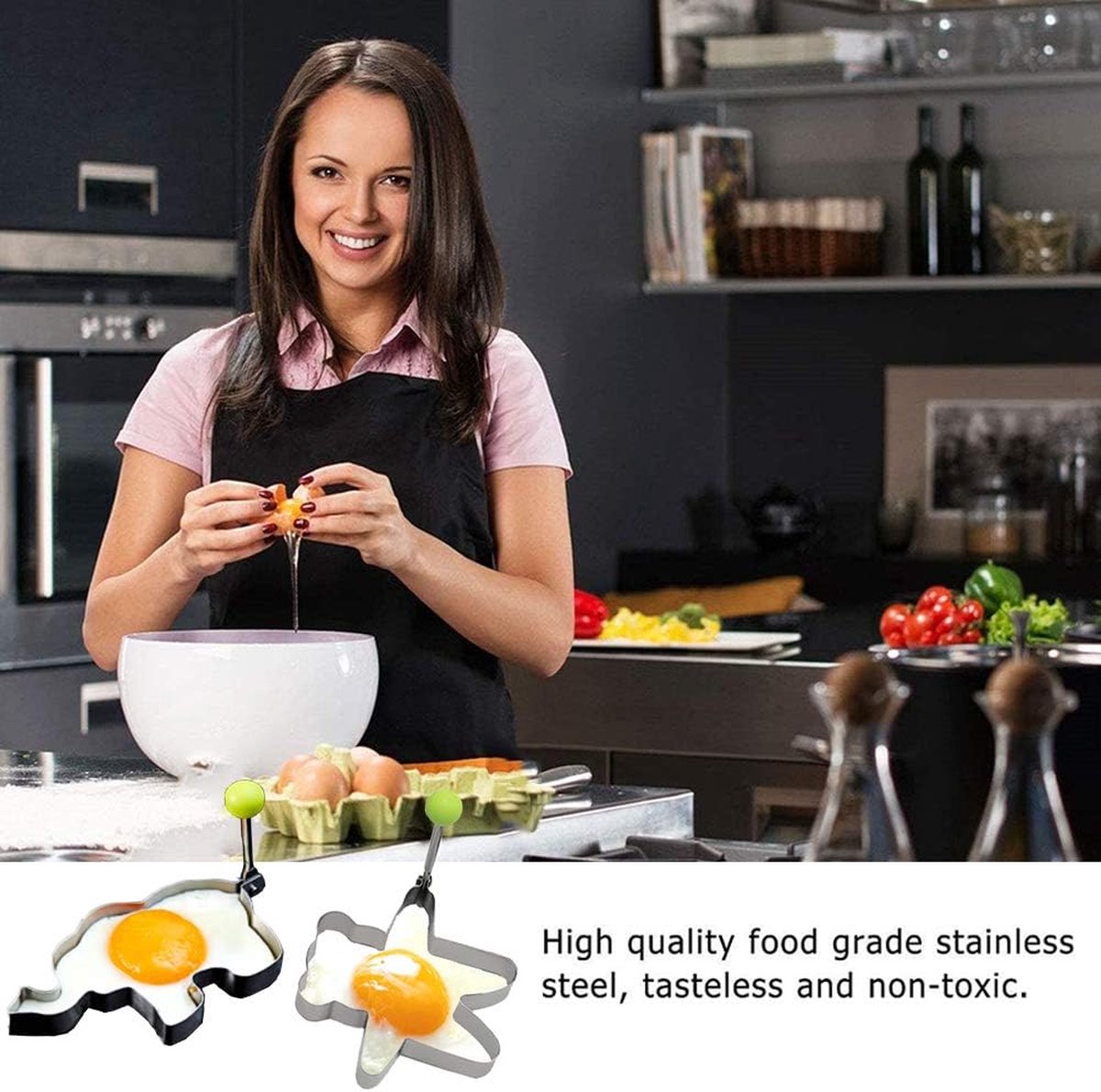 Gebakken eiervormen voor de pan, 11 stuks, roestvrijstalen gebakken eiervorm Gebakken eierpan met handvat