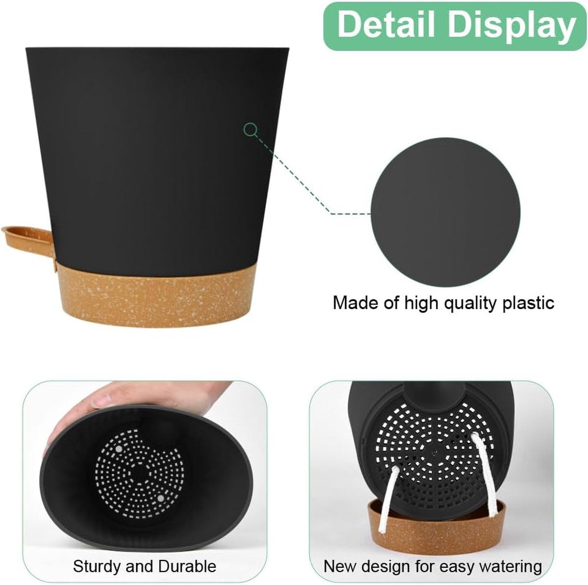 Bloempot van kunststof, 3 stuks, bloempot met schotel, plantenpot, zelfwatergevend, 16,5 x 17 cm, met 20 plantenlabels, bloempot met bewateringssysteem voor kamer- en balkonplanten