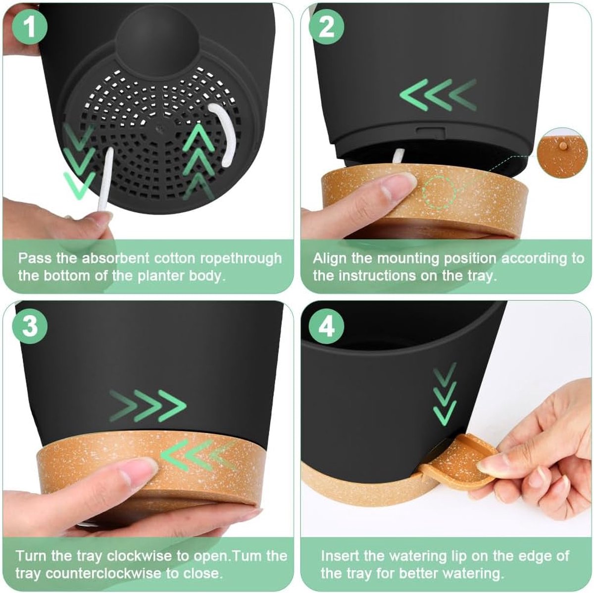 Bloempot van kunststof, 3 stuks, bloempot met schotel, plantenpot, zelfwatergevend, 16,5 x 17 cm, met 20 plantenlabels, bloempot met bewateringssysteem voor kamer- en balkonplanten