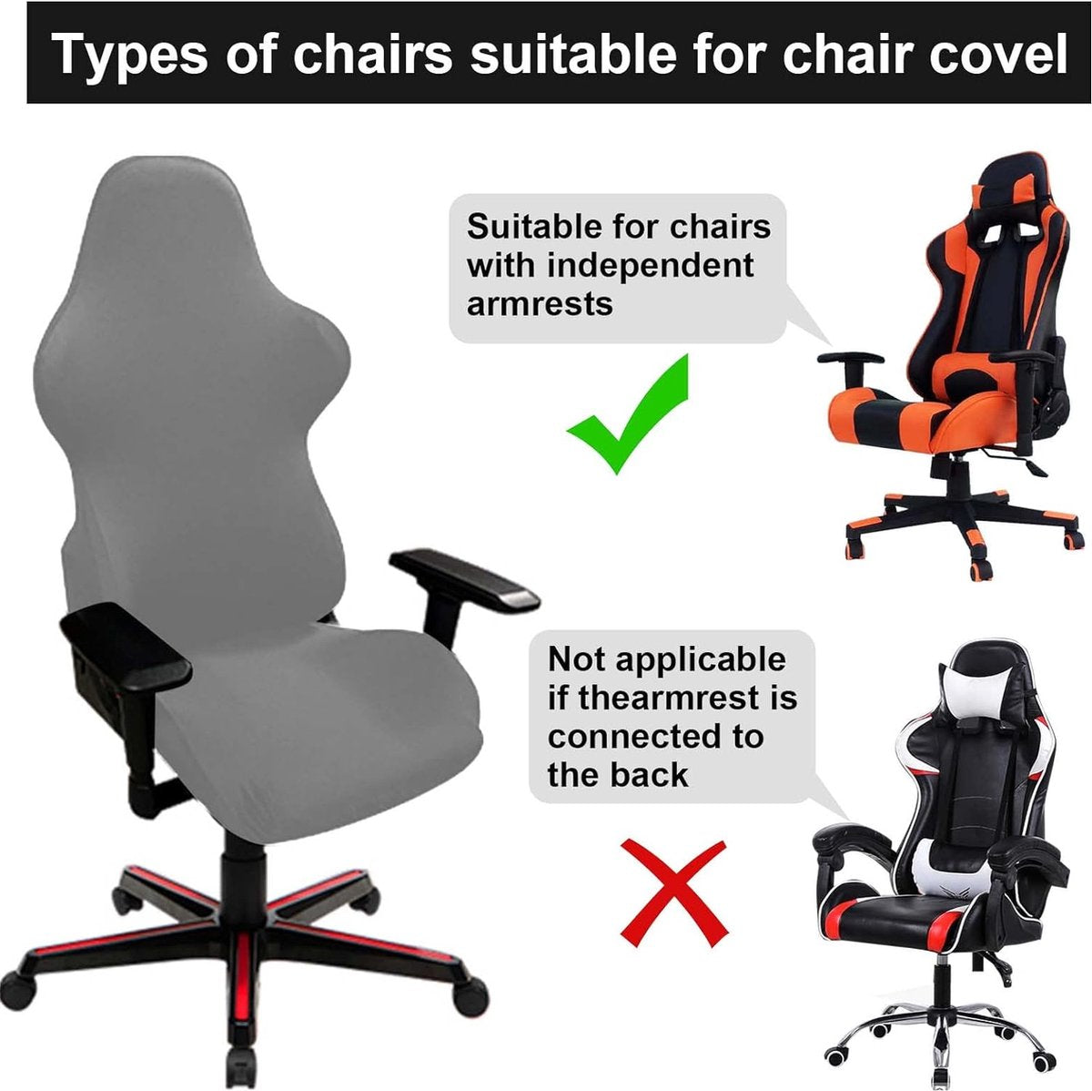 Bureaustoelhoesset, 4-delige gamingstoelhoes, universele bureaustoelhoes, hoezen voor stoelen met armleuningen, stoelachterkant, stoelhoes, bureaustoel voor computerstoelen/pc-stoelhoes