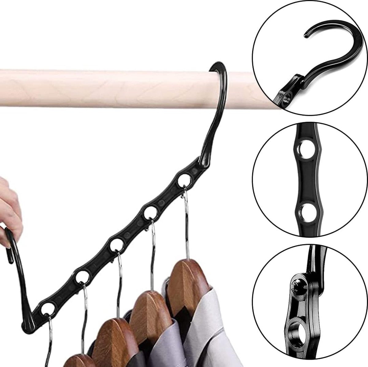 4 stuks 5-in-1 kleerhangers, ruimtebesparend, draaibare magische kleerhangers, kunststof, multifunctionele zwarte magische kleerhangers, voor kledingkast