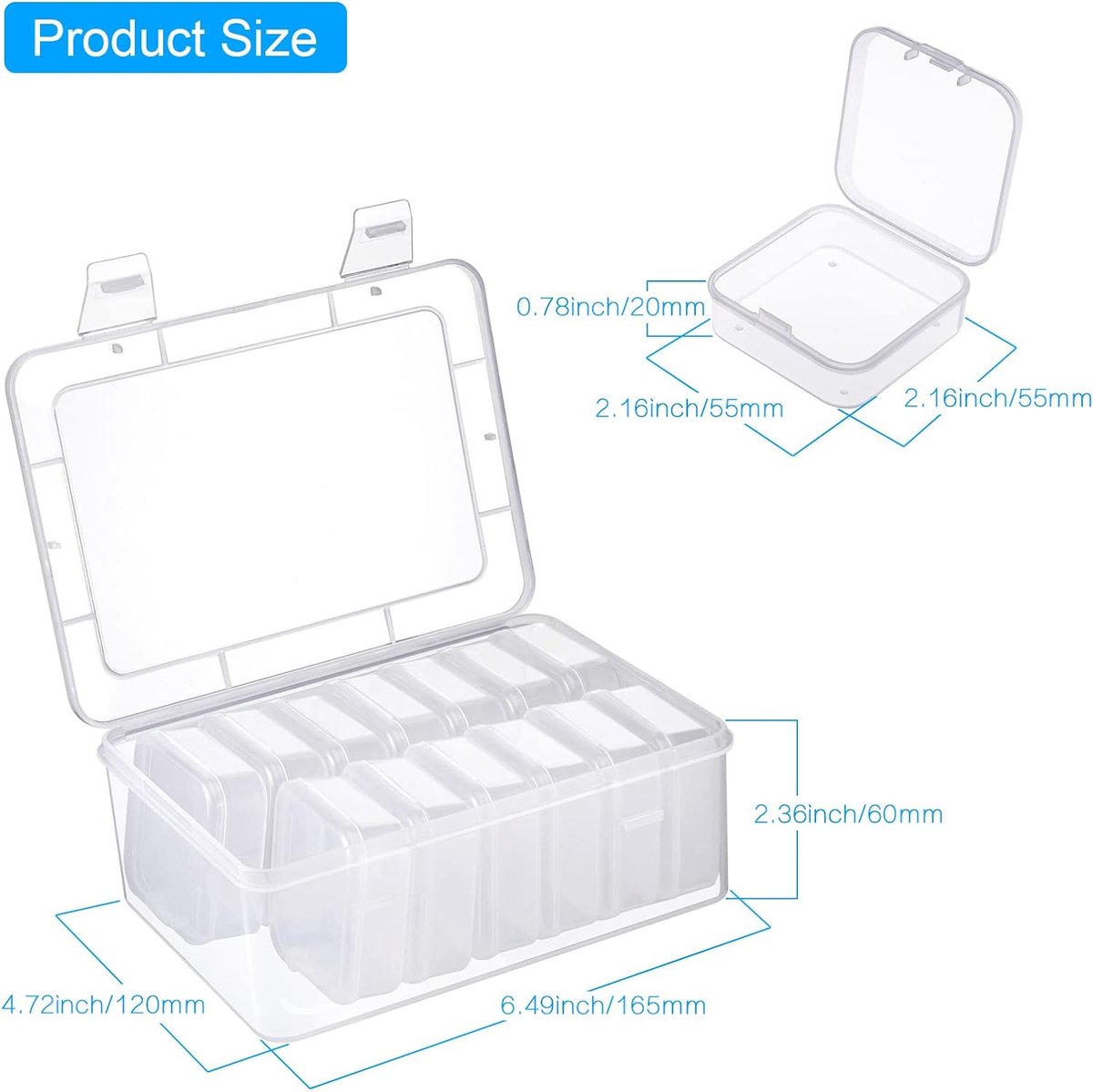14 stuks opbergdozen met klein deksel, en 1 grote plastic doos met deksel, transparante sorteerdoos voor kralen, sieraden en pillen
