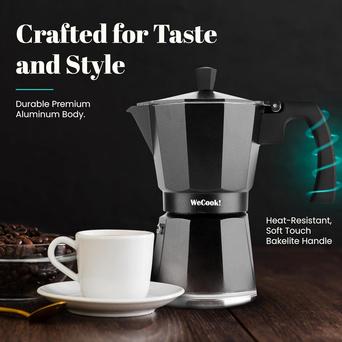 espressomachine inductie, espressomachine, Italiaanse koffie, mokkapot koffiezetapparaat aluminium, 6 kopjes, roestvrijstalen voet, veiligheidsventiel, vitrokeramisch, gas