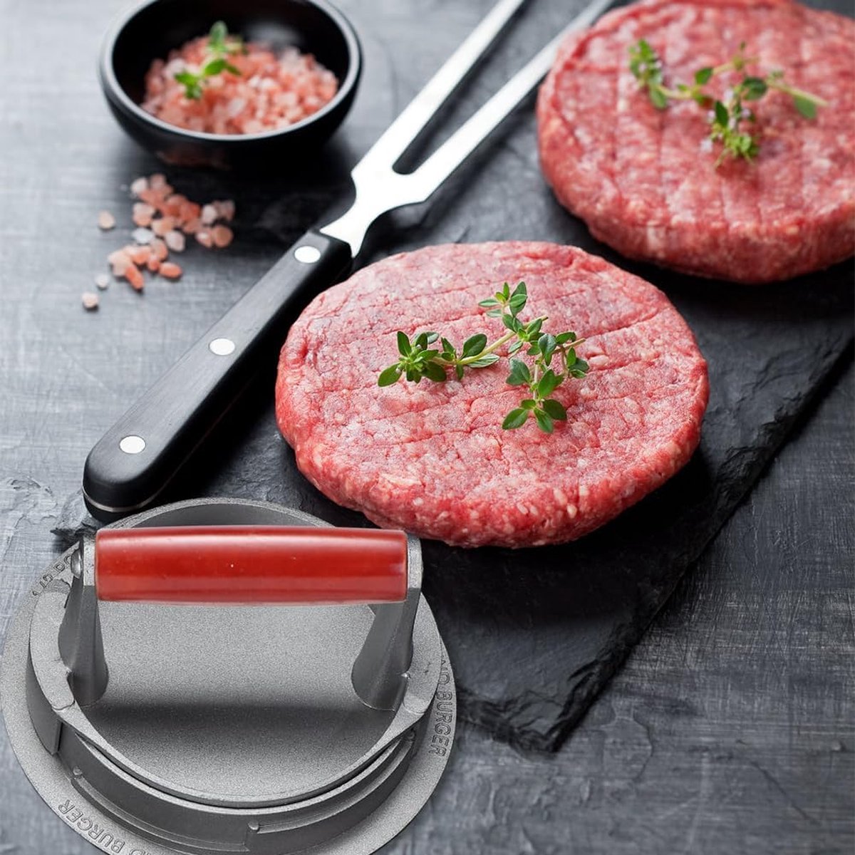 Hamburgerpers, instelbare dikke hamburgerpers, hamburgerpers, 12,5 cm, hamburger-vleespers met klep met antiaanbaklaag voor gelijkmatige patties, tay hamburger, hamburger, Patty Press (B)