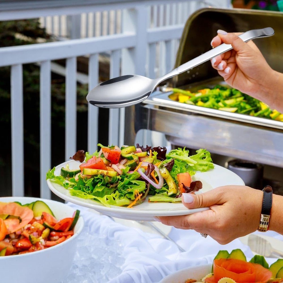 Opscheplepel groot, serveerlepel roestvrij staal groot lange handvat serveerlepel met gleuf grote lepel opscheplepel roerlepel voor partijen keuken (2 stuks) 27,6 x 5,8 cm