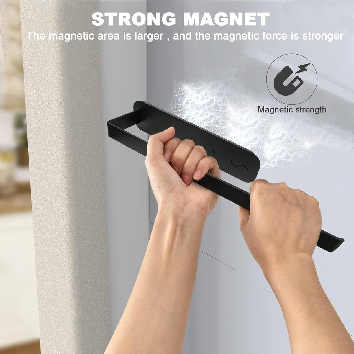 1 x keukenrolhouder, wandpapierrolhouder met 2 magnetische haken voor rolpapier, handdoeken, huishoudfolie, kopjes (zwart)