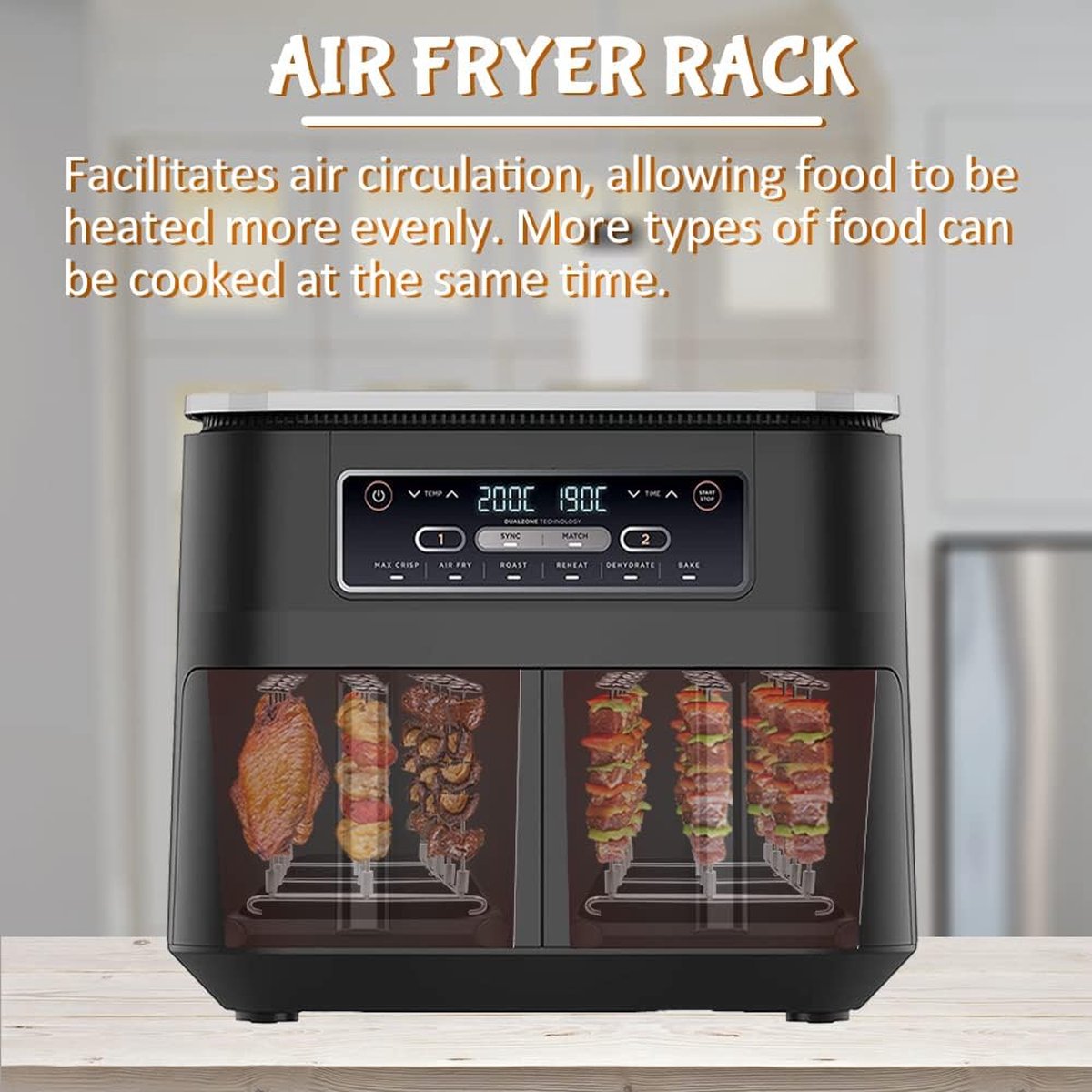 2 x RVS heteluchtfriteuse spiesen grillrooster voor Ninja Foodi AF300EU AF400EU, verticaal spiesrek set - frame, Dual Zone Air Fryer