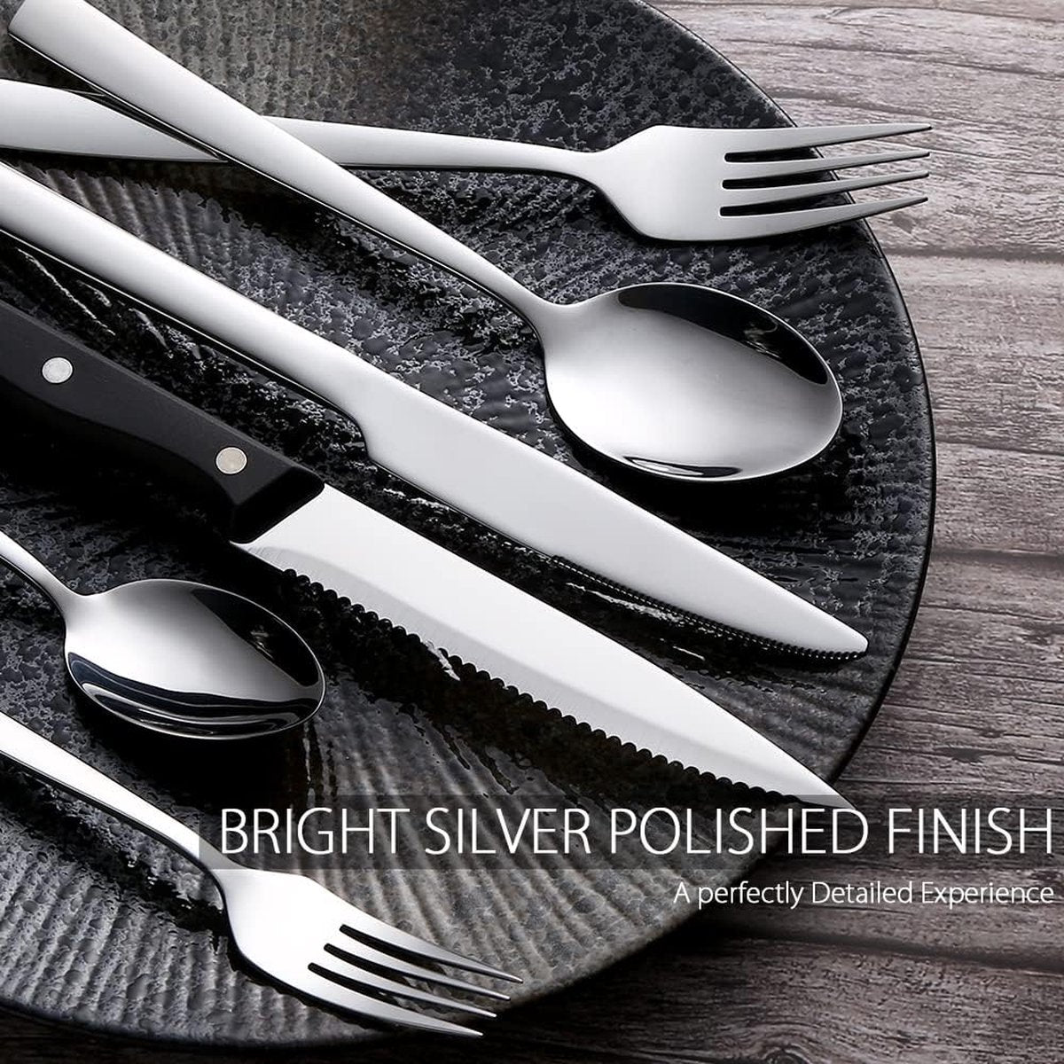 Bestekset voor 6 personen, 36-delig roestvrij staal, bestek incl. messen, vork, lepel, steakmessen, spiegelgepolijst, vaatwasmachinebestendig