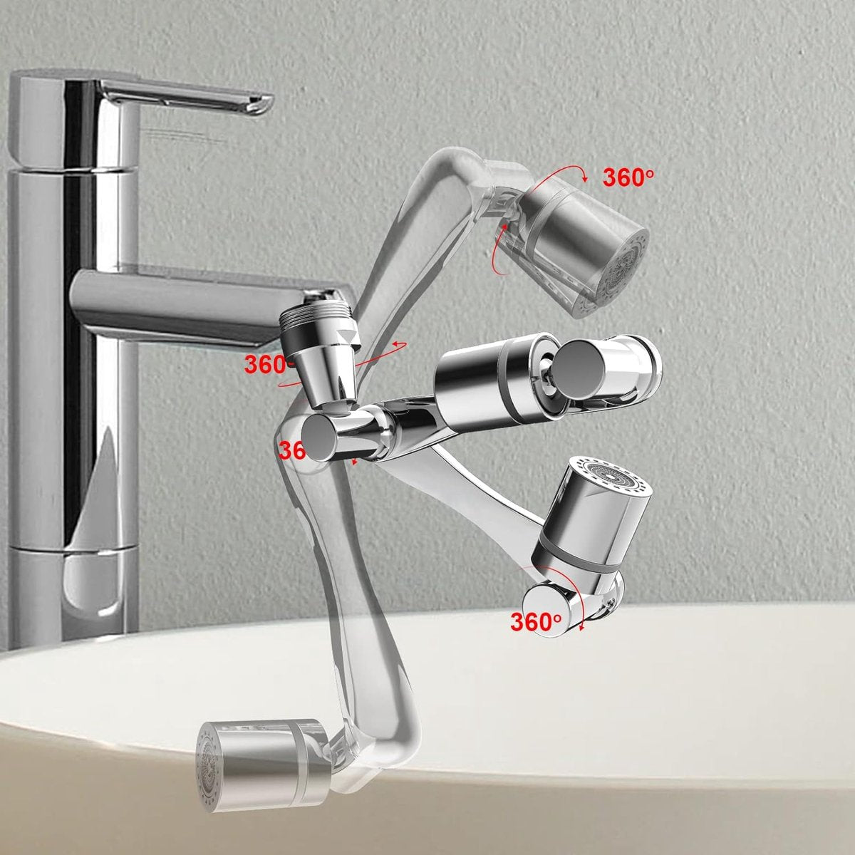 1440° draaibare waterkraan, straalregelaar, badkamerkraan, verlengstuk met waterbesparing, 2 sproeimodi, verlenger, sproeikop voor badkamer, keuken