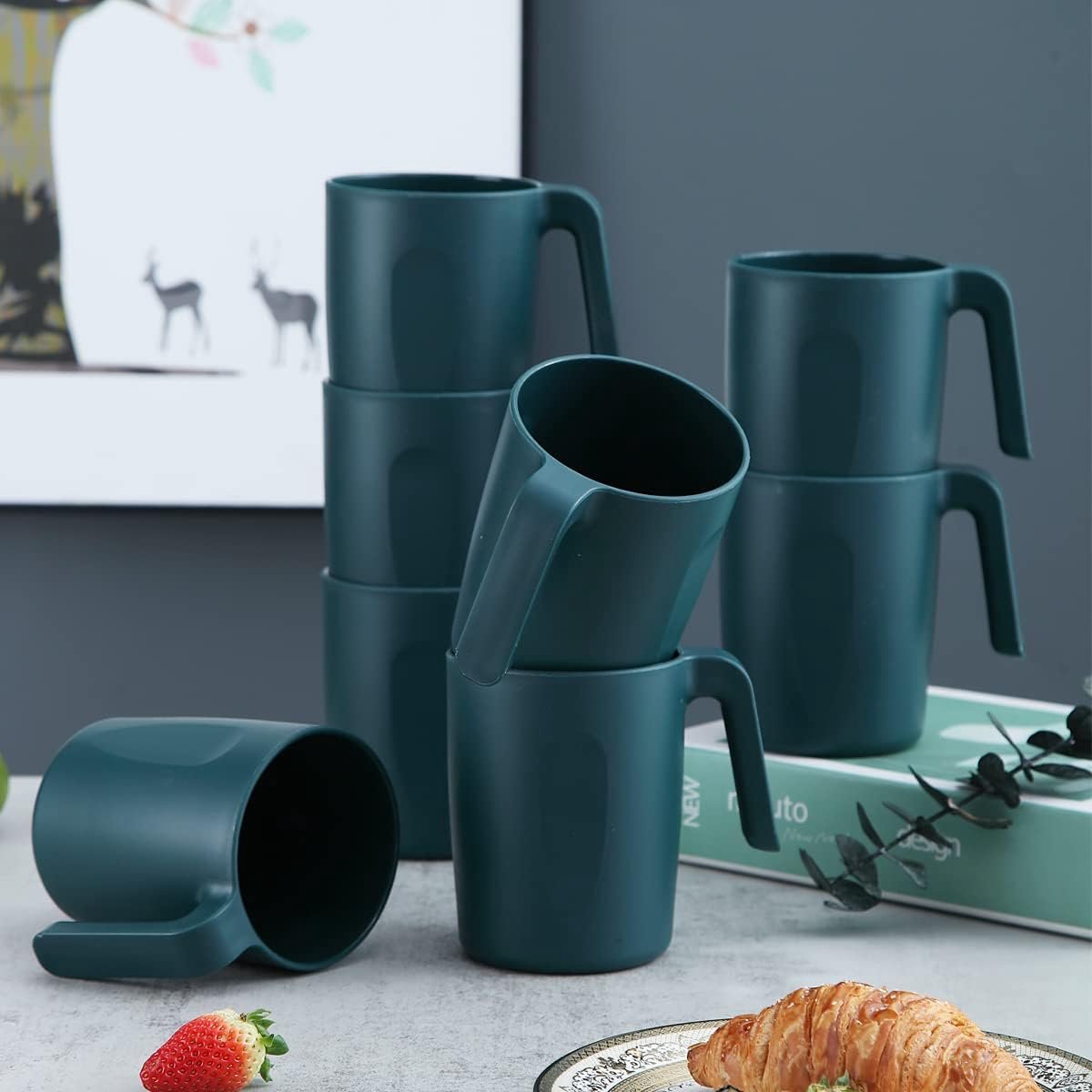 Beker met handvat 8, koffiekopjes 450 ml, onbreekbare drinkbekers voor kinderen en volwassenen, herbruikbare bekers voor water, melk, thee, koffie, voor thuis, kamperen, picknicken, reizen