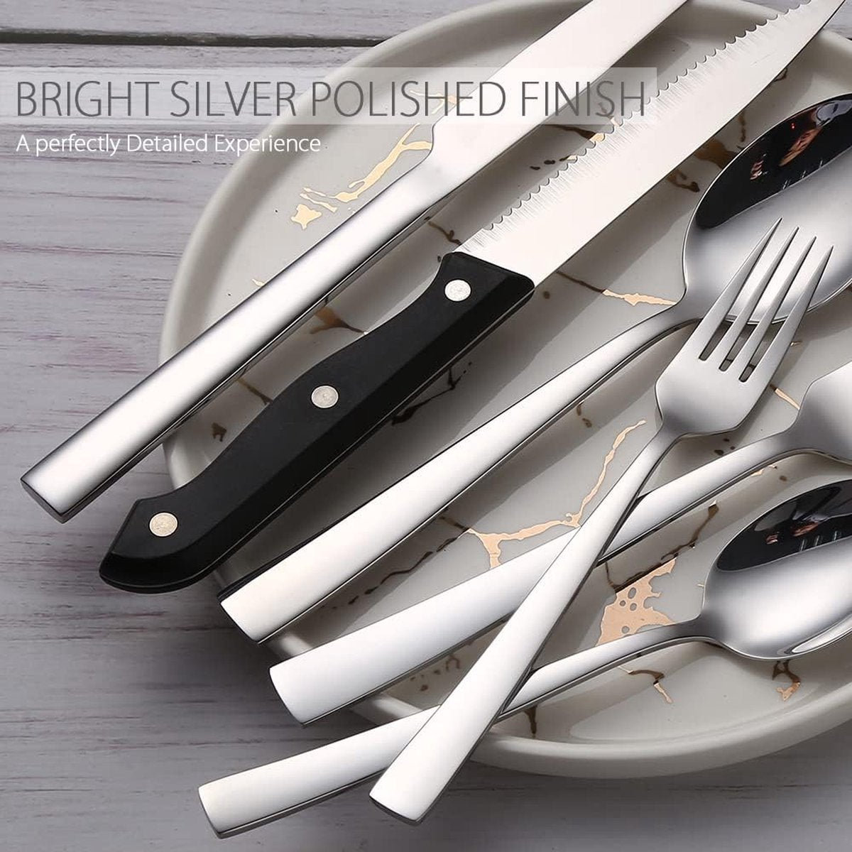Bestekset voor 6 personen, 36-delig roestvrij staal, bestek incl. messen, vork, lepel, steakmessen, spiegelgepolijst, vaatwasmachinebestendig