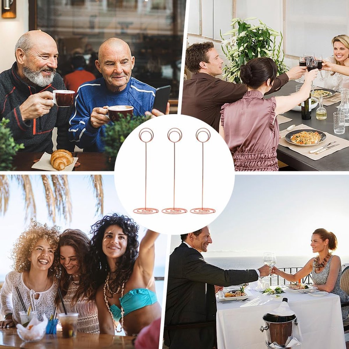 12 stuks 22 cm fotohouders, plaatskaarthouder, memohouder, metalen kaarthouder, bruiloft, voor bureaunotities, tafelkaarten, foto's, bruiloft, verjaardag, feestdecoratie (roségoud)