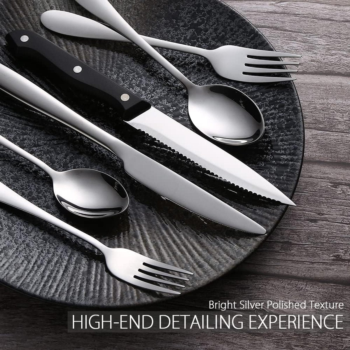 Bestekset voor 6 personen, 36-delige roestvrijstalen bestekset, bestek inclusief mes/vork/lepel/steakmessen, spiegelgepolijst, vaatwasmachinebestendig