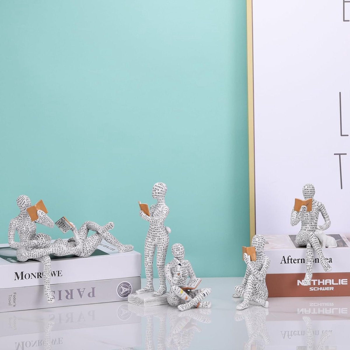 Figuur decoratie voor plank, kleine lezende vrouwen gevormde sculptuur gepersonaliseerd handbeschilderd lezen schurk desktop boeken plank handwerk standbeeld (stijl B)