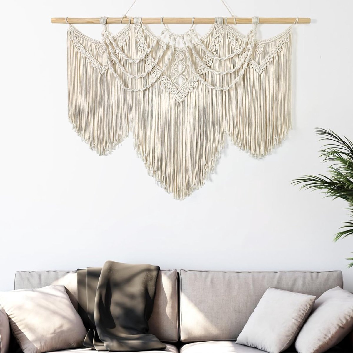 Grote macramé wandtapijt, Boheems chic, geweven wandtapijt, boho, wanddecoratie, katoenen touw, wandtapijt, muurdecoratie, kunsthandwerk voor slaapkamer, woonkamer, woning, wandgordijn,