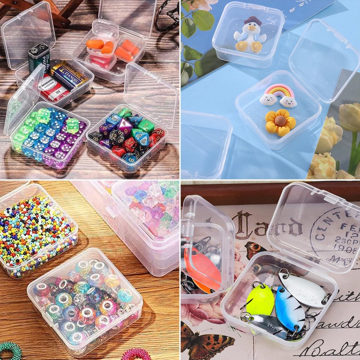 30 stuks opbergdozen met deksel klein, 5,5 x 5,5 x 2 cm rechthoekige lege mini-opbergdoos, kleine doorzichtige plastic kralen opbergdoos voor knutselaccessoires