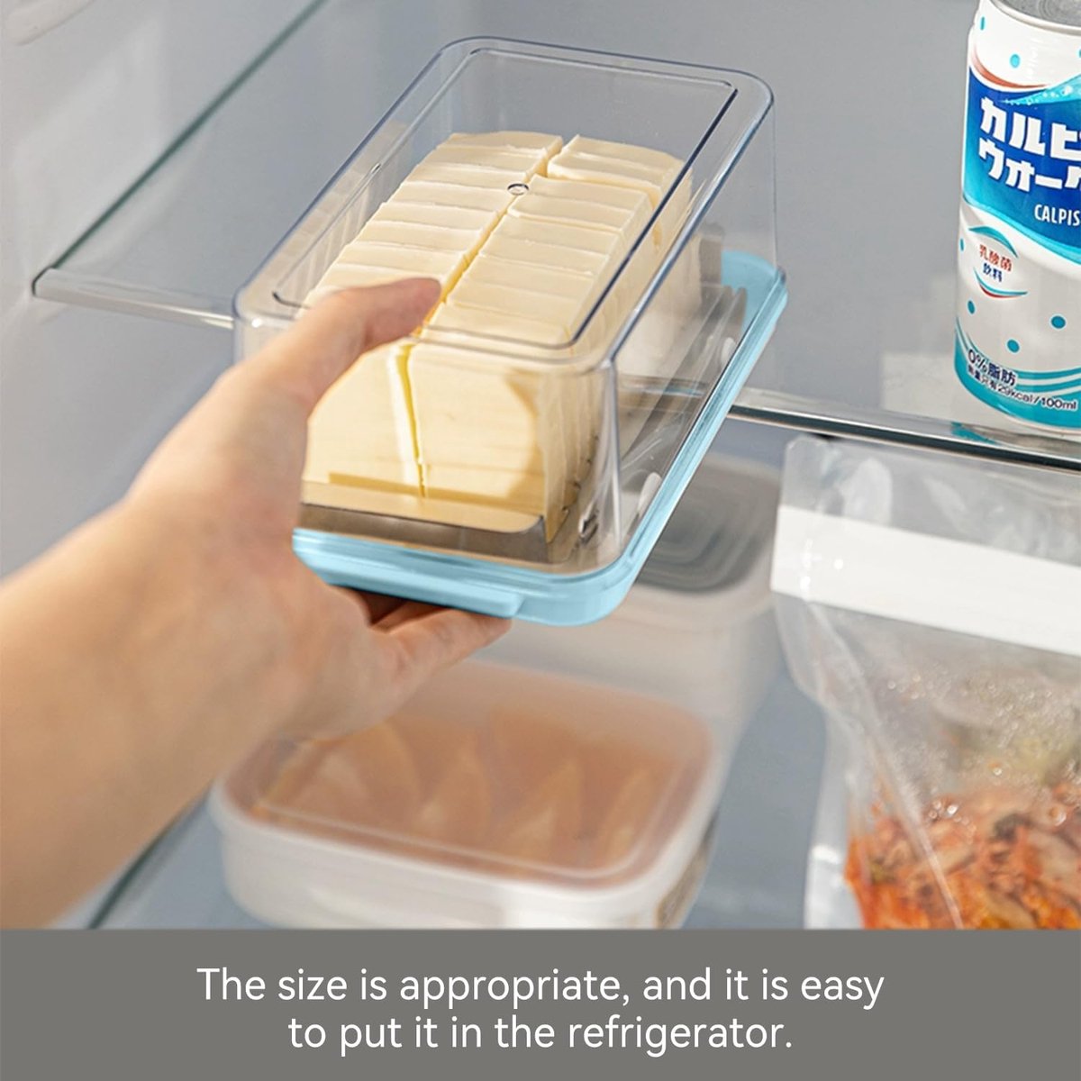 Boterdoos, roestvrijstalen botersnijder snijapparaat, 2 in 1 botersnijcontainer met transparant deksel boterkaasdoos voor het bewaren van kaas voor keukenkoeling (blauw)