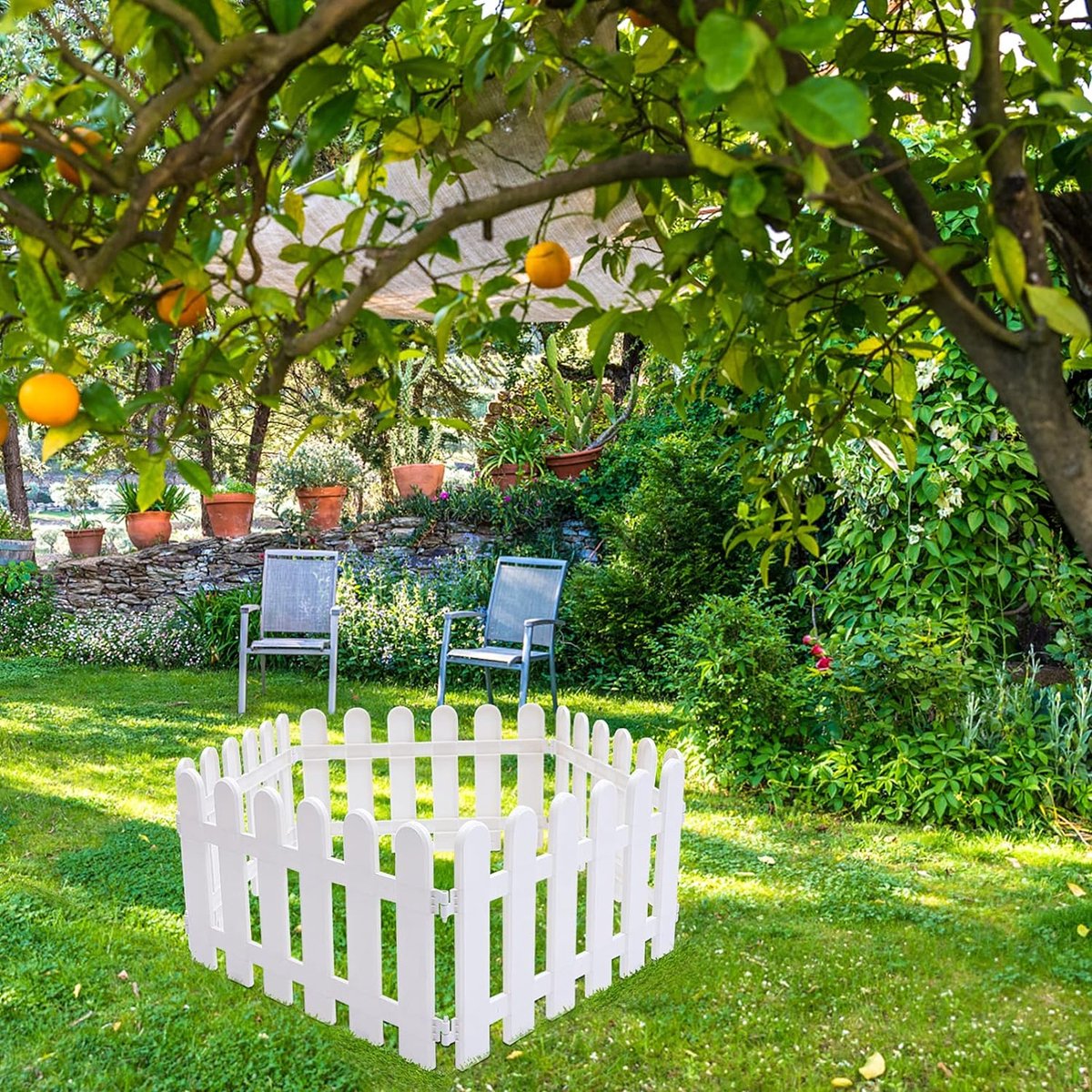 5 stuks kunststof witte randen tuinhek decoratieve tuinhekken panelen tuin lathek randen gazon bloembedden plantenranden voor tuin gazon paden (50 x 30 cm)