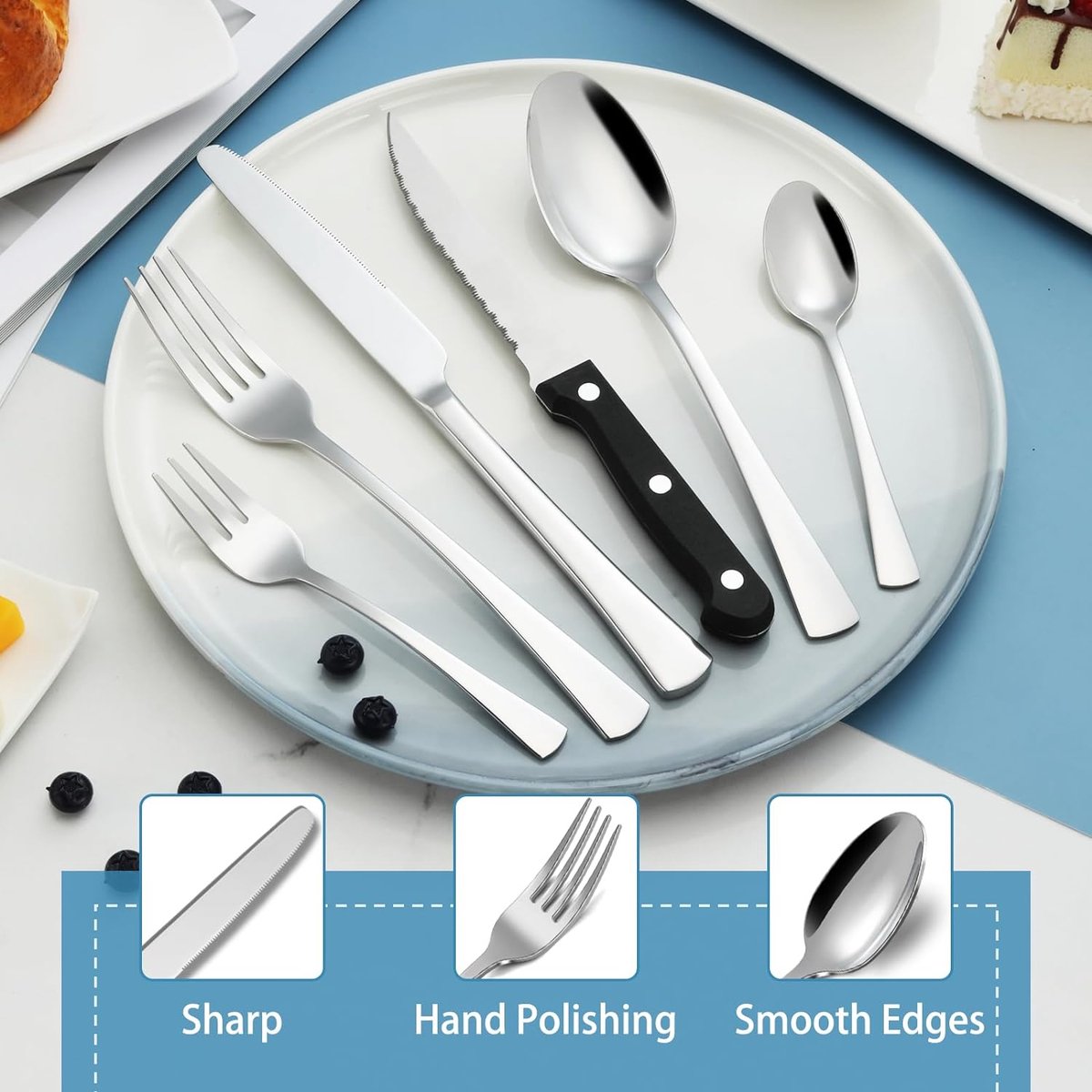 Bestekset, 72-delige bestekset voor 12 personen met steakmes, mes vorklepel, roestvrijstalen bestek voor familie/feest/restaurant, spiegelglans gepolijst & vaatwasmachinebestendig