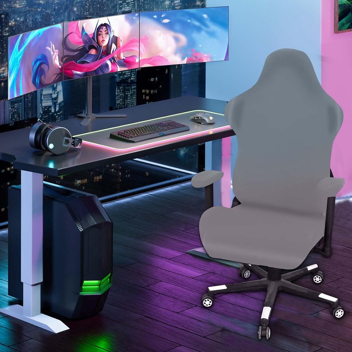 Bureaustoelhoesset, 4-delige gamingstoelhoes, universele bureaustoelhoes, hoezen voor stoelen met armleuningen, stoelachterkant, stoelhoes, bureaustoel voor computerstoelen/pc-stoelhoes