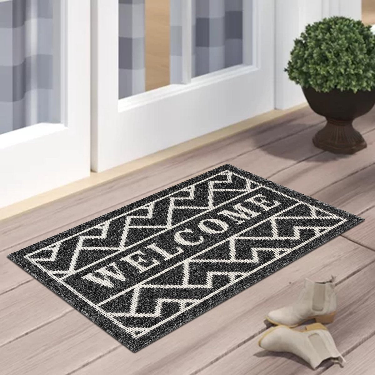 Deurmat voor binnen, 50 x 80 cm, zwart, antislip, wasbaar, vuilvangmat, waterabsorberende deurmat, vuilvanger, tapijt voor ingang, voordeur, patio, hal