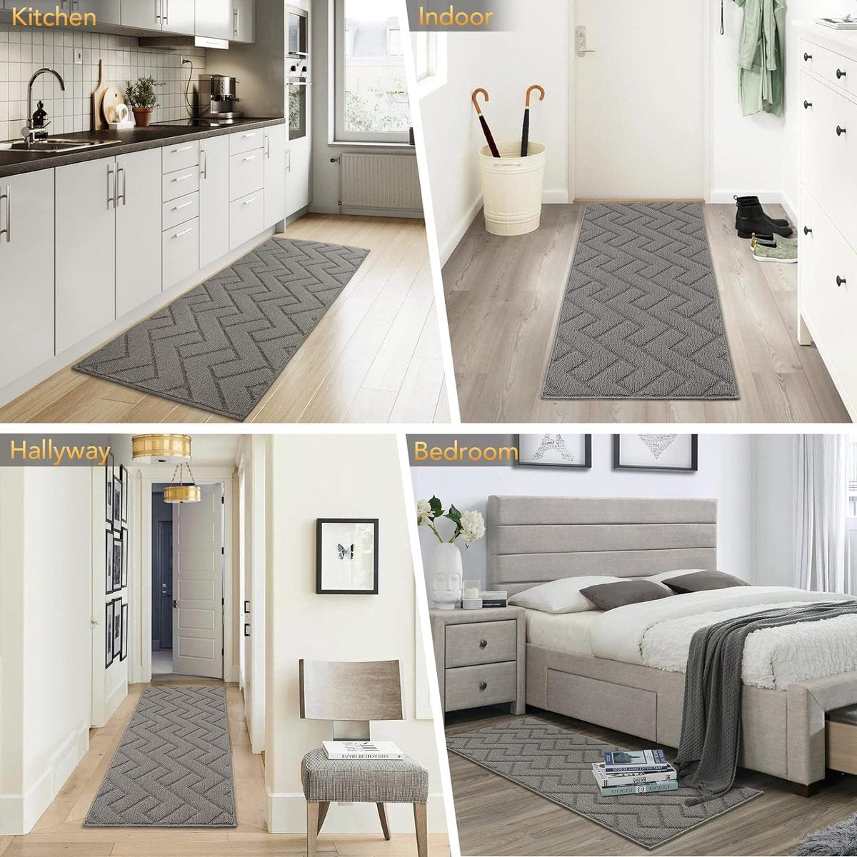 Deurmat voor binnen en buiten, 50 x 120 cm, vuilvangmat, antislip voetmat, binnen, wasbaar, voor binnen, deurmatten, huisdeur, dun, voor ingang, hal, tuin, binnen, huisdier, grijs