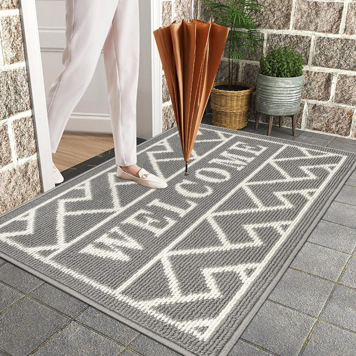 Deurmat voor binnen, 50 x 80 cm, grijs, antislip wasbare vuilvangmat, waterabsorberende deurmat, vuilvangertapijt voor entree, voordeur, terras, hal