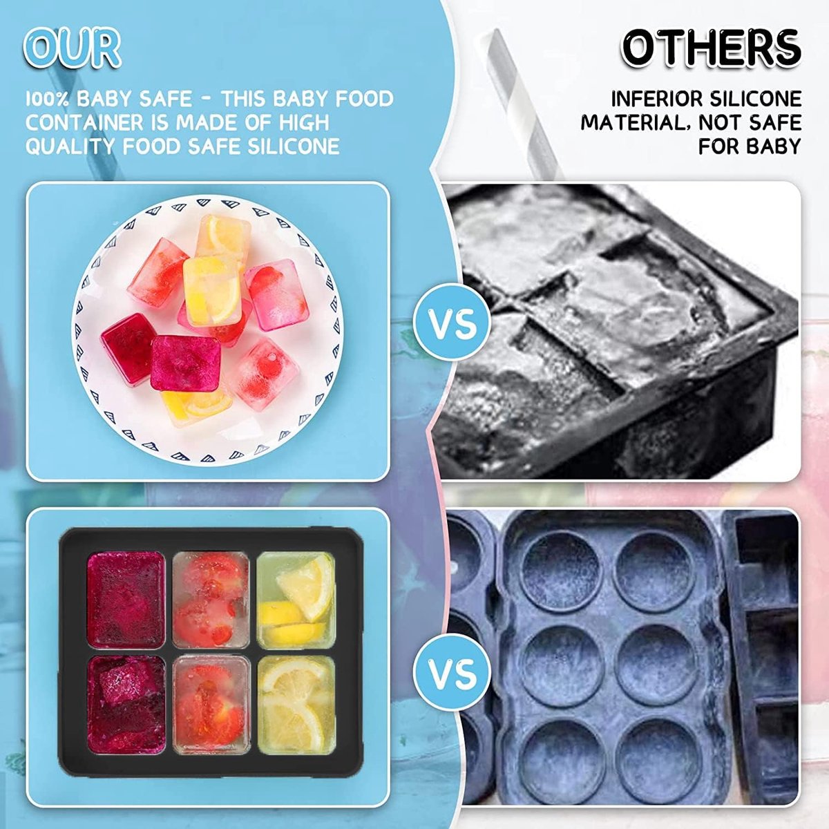 3 stuks ijsblokjesvormen, siliconen ijsblokjeshouder, XL met deksel, stapelbaar en vaatwasmachinebestendig, voor bier-, wijn- en babysnacks, zwart, set van 3 (18 ijsblokjes))