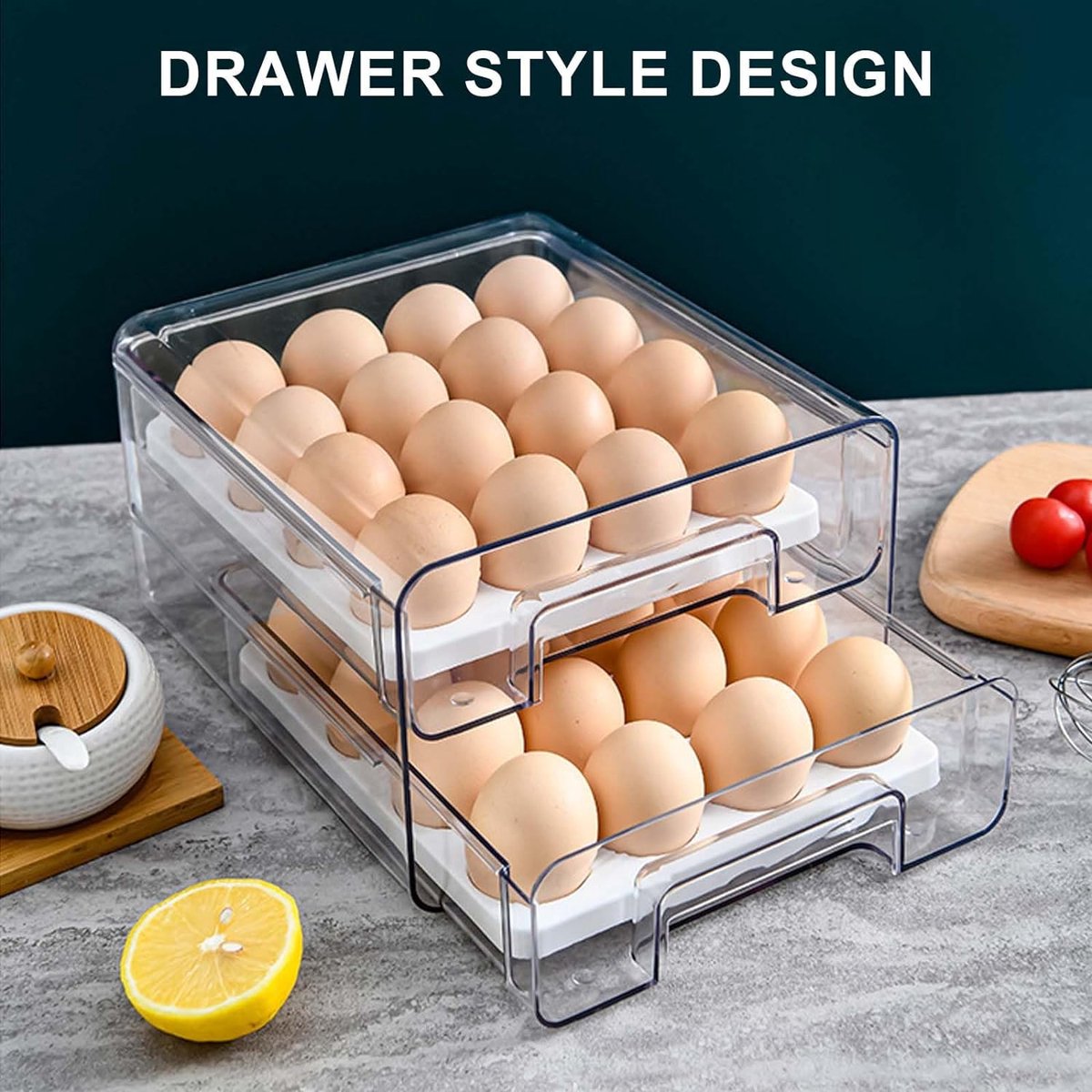 2-laags eiercontainer voor koelkast, 32 eieropbergdoos, eierrepen voor koelkasten, eieropslagladecontainer voor eierconservering, eiertransport, hotelrestaurant