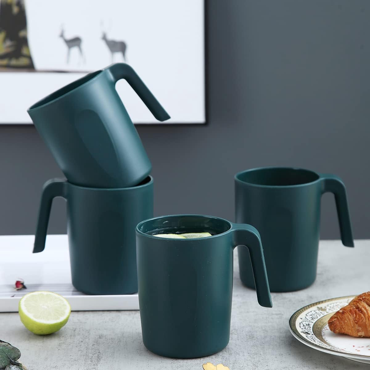 Beker met handvat 8, koffiekopjes 450 ml, onbreekbare drinkbekers voor kinderen en volwassenen, herbruikbare bekers voor water, melk, thee, koffie, voor thuis, kamperen, picknicken, reizen