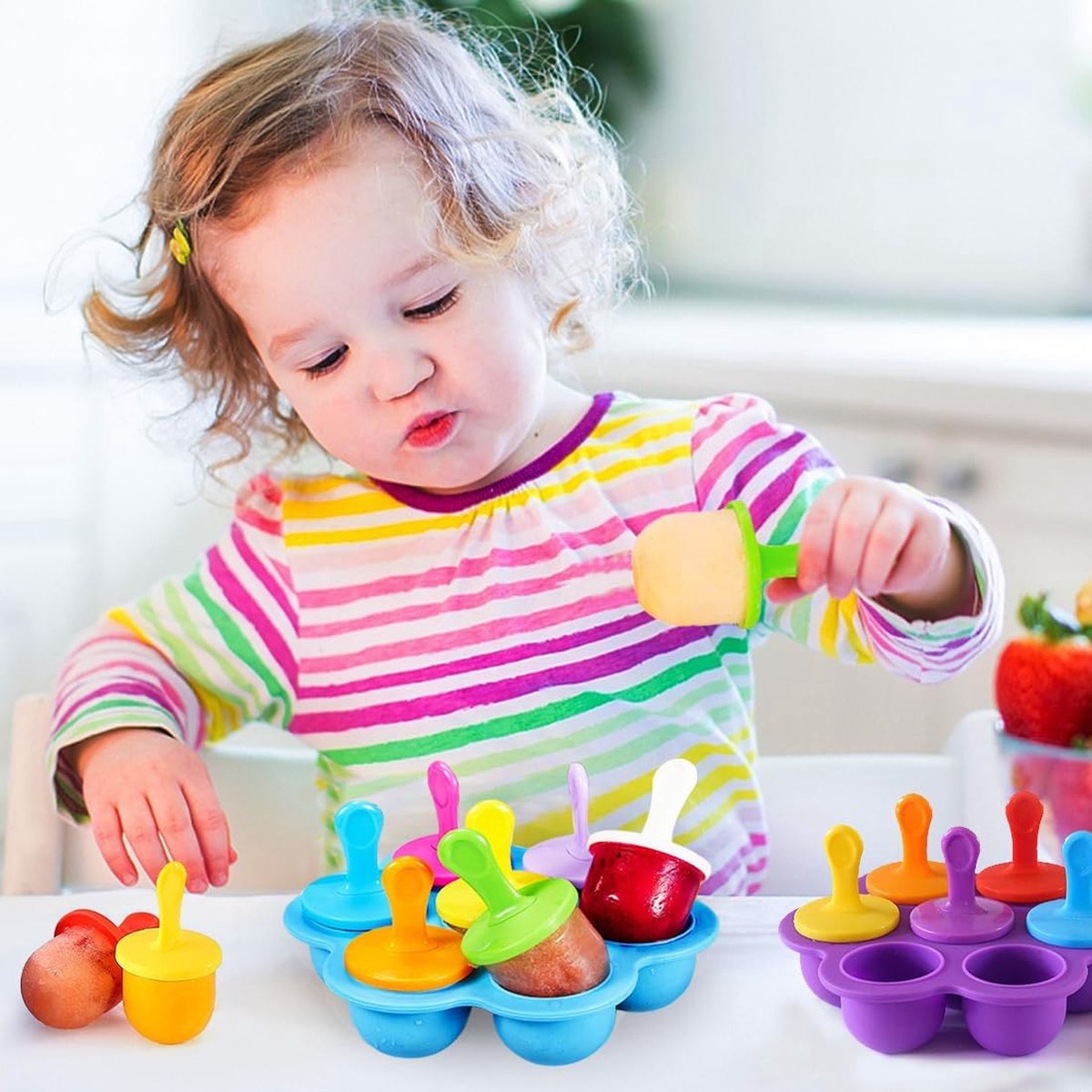IJsvormen, siliconen ijsvormen, 2 stuks ijsvormen Ijslolly met plastic stokjes, ijsvormen kinderen, kleine ijscontainers, ijsvormen voor ijsijsvormen (paars en blauw)