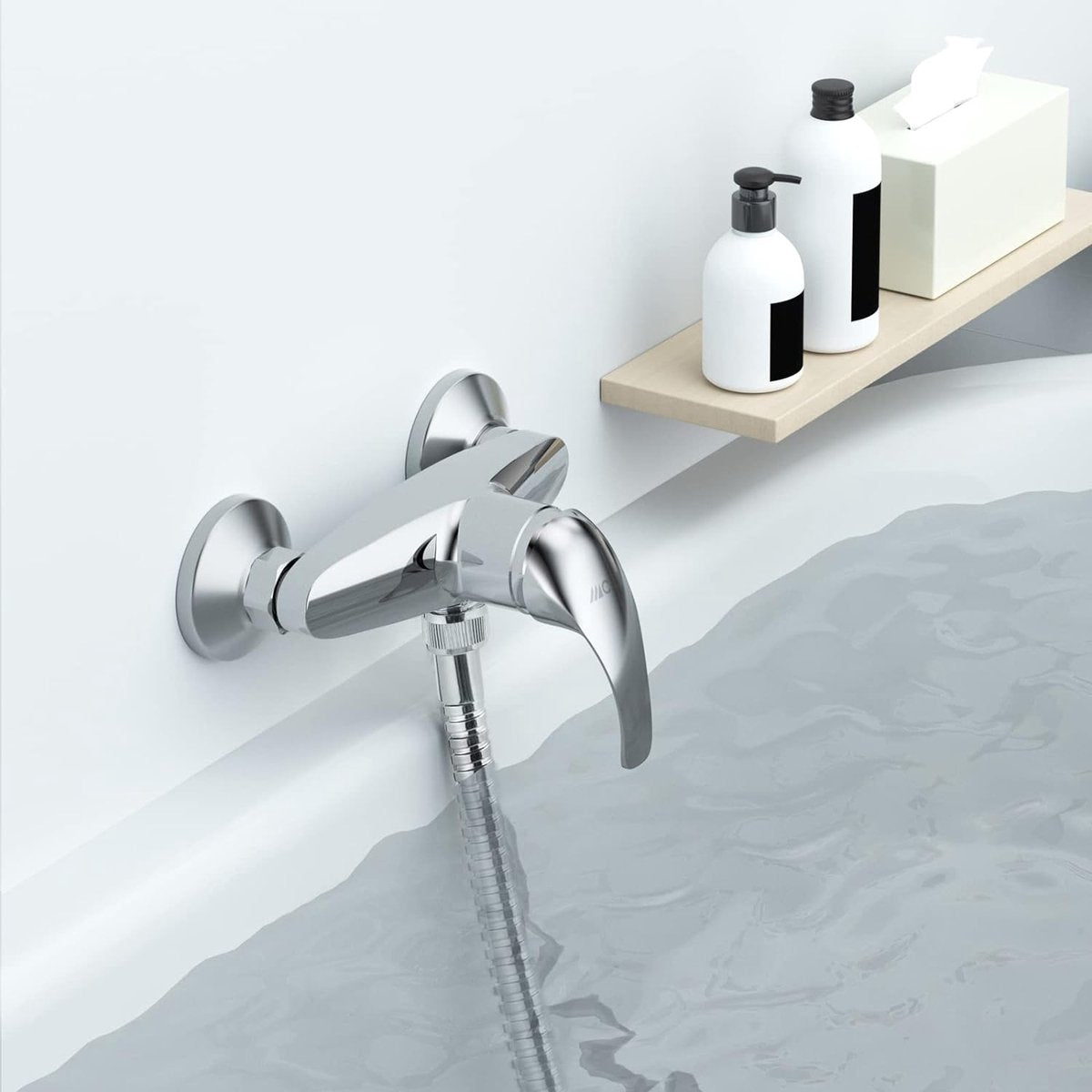 Eéngreepsmengkraan Doucheset Opbouw, Douchemengkraan met douchekop, Wandmontage, Chroom, Mengkraan, Douche, Douchekranen, Mengkraan voor douche, Opbouwdouchegarnituur