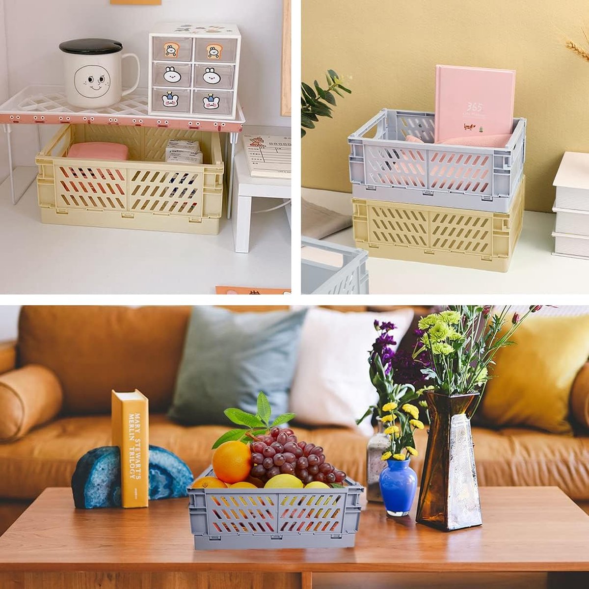 2 stuks klapkisten, opbergmand, kunststof manden, klapmand, plastic, stabiel, mini-manden, kunststof vouwdoos, klapmand voor keuken, slaapkamer, kantoor