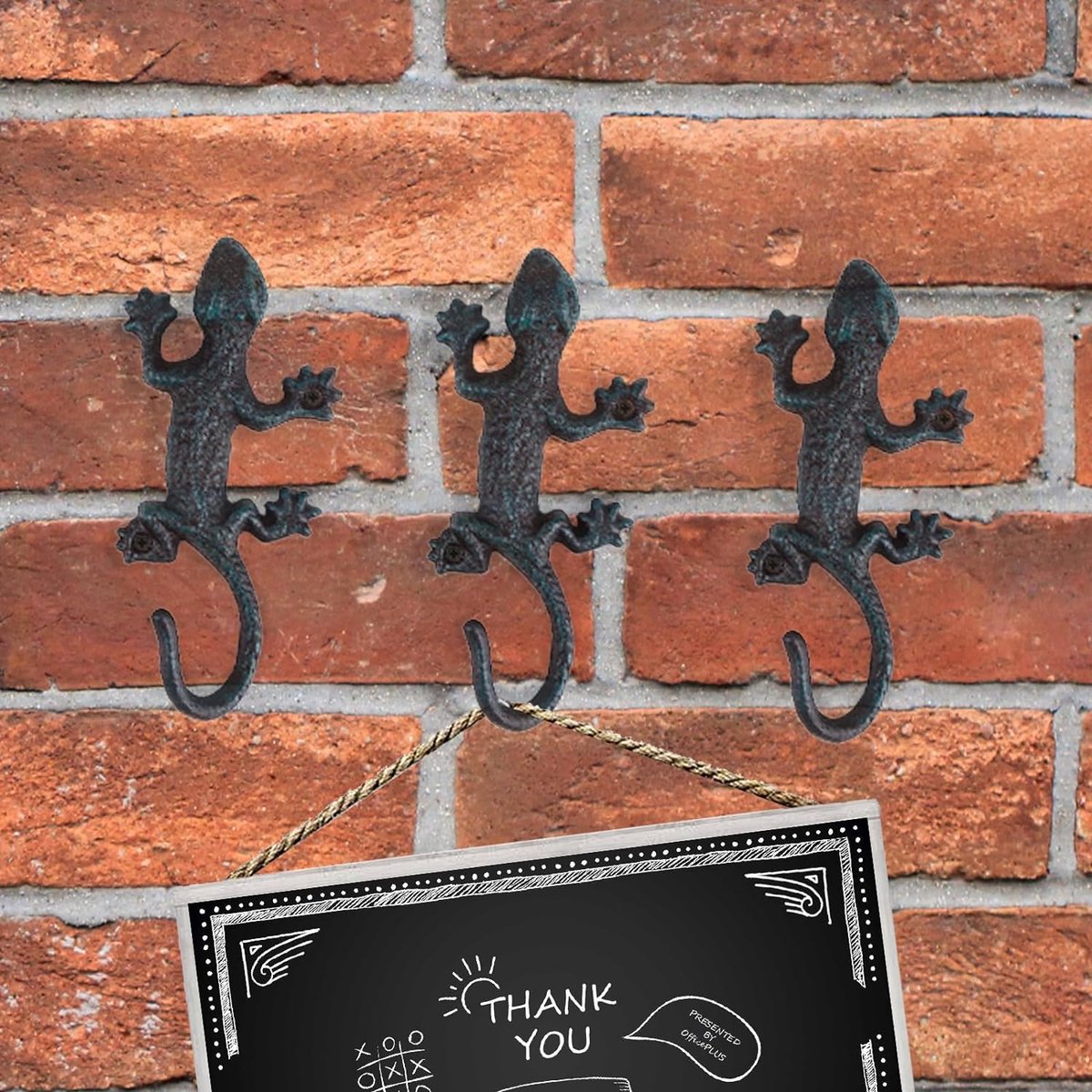3 stuks Gecko garderobehaken, rustieke garderobehaken, gietijzeren wandhaken, vintage met schroeven, kledinghaken, muur om op te hangen, kleding, sleutels, hoeden, tassen, zwart-groen