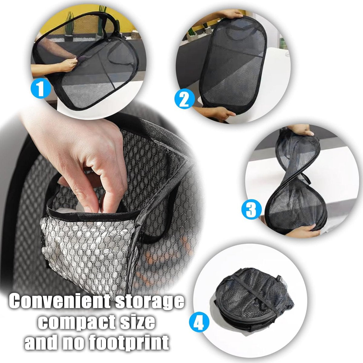 2 stuks opvouwbare wasmandset, pop-up 75 liter, wasmand, opvouwbaar, met zijzak, wasverzamelaar met handgrepen, wasmand voor bijkeuken, netjes opbergen van kleding (zwart)