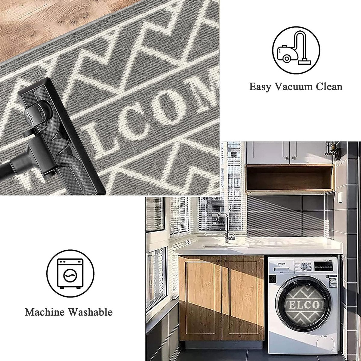 Deurmat voor binnen, 50 x 80 cm, grijs, antislip wasbare vuilvangmat, waterabsorberende deurmat, vuilvangertapijt voor entree, voordeur, terras, hal