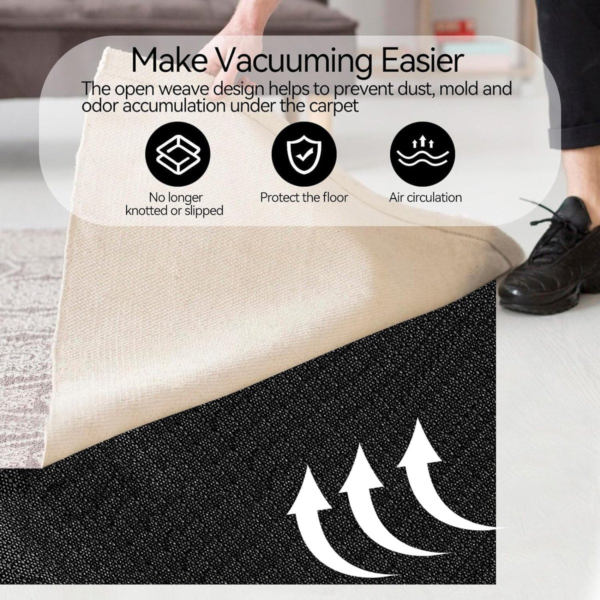 Antislipmat, 150 x 200 cm, tapijt, antisliponderlegger, tapijt, antislip onderlaag, antislip onderlaag, antislip onderlaag, voor plank, lade, auto, tapijt, zwart