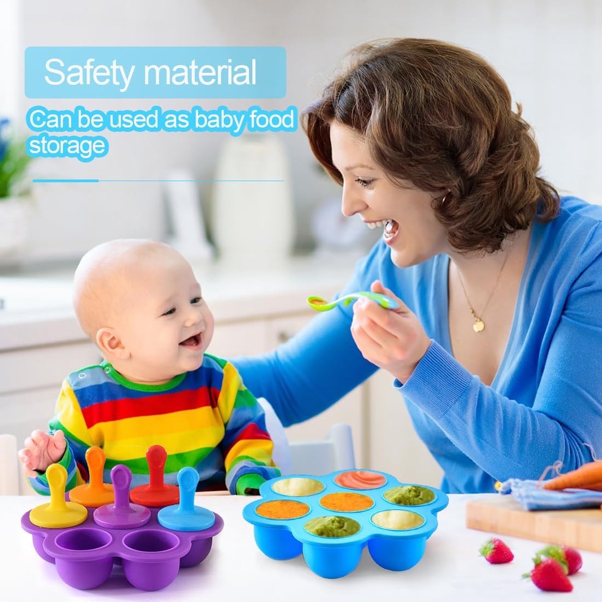 IJsvormen, siliconen ijsvormen, 2 stuks ijsvormen Ijslolly met plastic stokjes, ijsvormen kinderen, kleine ijscontainers, ijsvormen voor ijsijsvormen (paars en blauw)