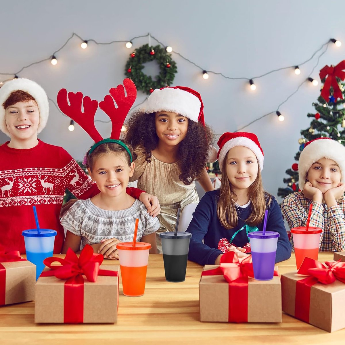 Drinkbekers met rietje en deksel, 9 stuks kleurveranderende bekers, 400 ml, plastic beker, smoothie, koffiebeker, voor onderweg. Reisbeker, beker voor kinderen en volwassenen, herbruikbare kunststof