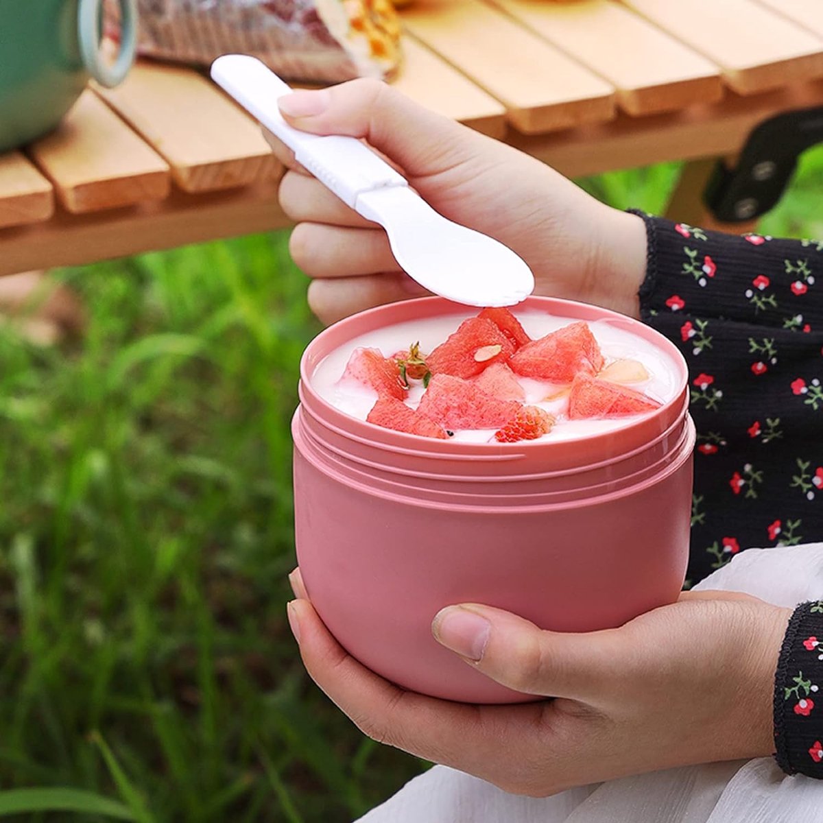 600 ml mueslibeker, yoghurtbeker, yoghurtbeker, lekvrije salade, to-go beker, papbeker, PP lunchbox, lunchpot to go & vouwlepel voor elk ontbijt, lunch, wit