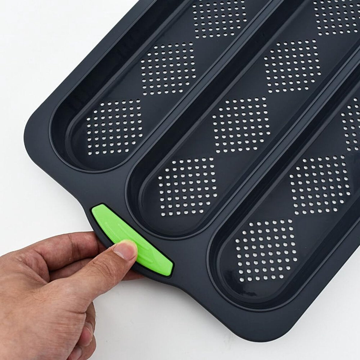 1 stuk siliconen bakvorm stokbrood bakvorm stokbrood bakvorm stokbrood bakvorm lange stokbroodvorm met drie sleuven voor bakken doe-het-zelf (grijs)