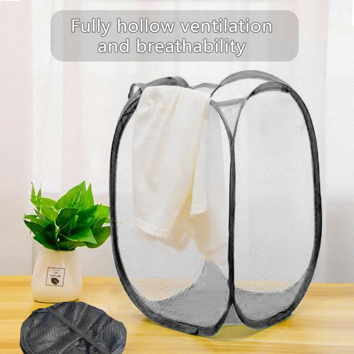 2 stuks opvouwbare wasmandset, pop-up 75 liter, wasmand, opvouwbaar, met zijzak, wasverzamelaar met handgrepen, wasmand voor bijkeuken, netjes opbergen van kleding (zwart)