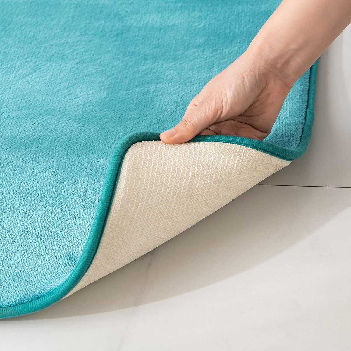 Eenkleurige badmat, traagschuim, badmat, douchemat, badmat, douchemat, decoratieve voetmat, antislipmat voor badkamer en woonkamer, 50 x 80 cm, turquoise