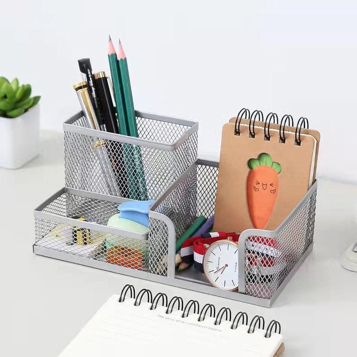 Draad metalen pennenhouder Kantoor pennenhouder Penorganisator Vierkant metalen gaas Kantooropslag Kaptafel (zwart)