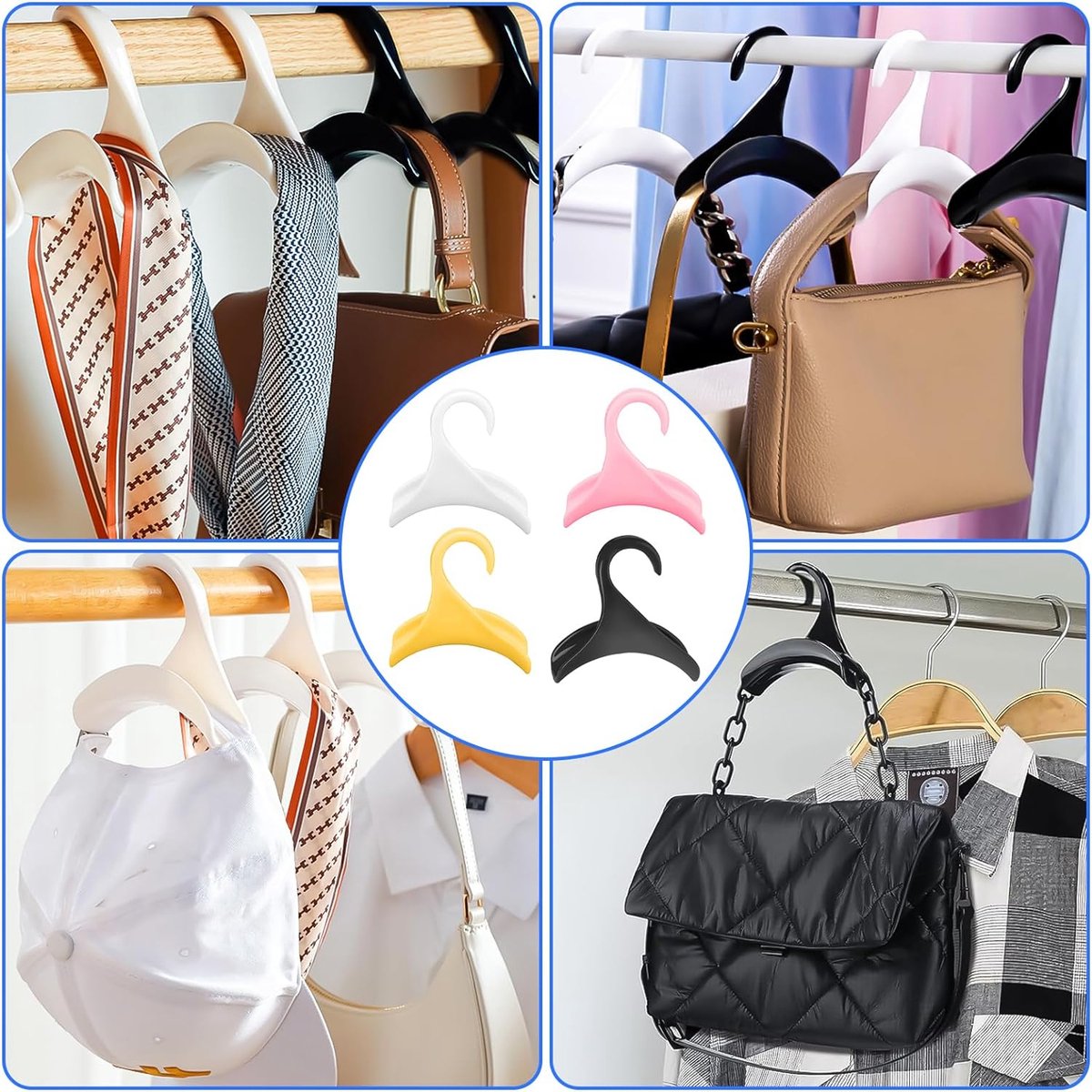 8 stuks kleerhangers voor tassen, geen ophangsporen, handtas, kleerhangers van PP, voor het ophangen van handtas en rugzakken (4 kleuren)